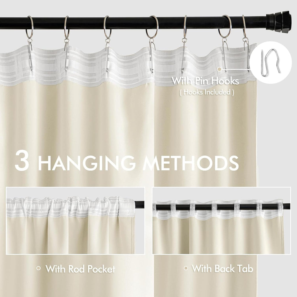 Miulee Birch Back Tab Blackout Curtain 96 Inch Long 2 Panels Set for Bedroom, Rod Pocket/Pinch Pleat Thermal Insulated Living Room Darkenin…