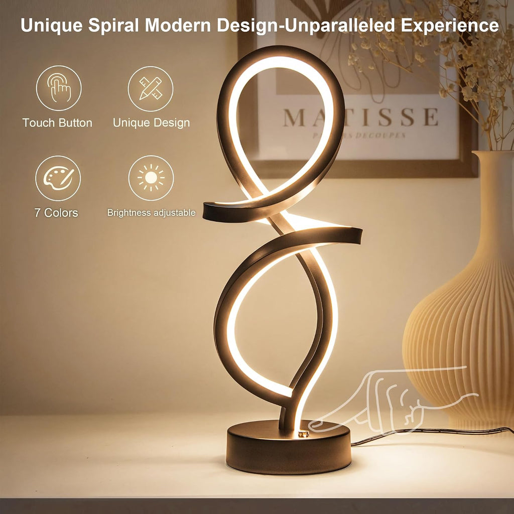 Mayful RGB Modern Table Lamp with 15W LED Spiral Spiral Design, Black Nightstand Lamp & Small Bedside Lamp, Touch Dimmable with 7 Colors…