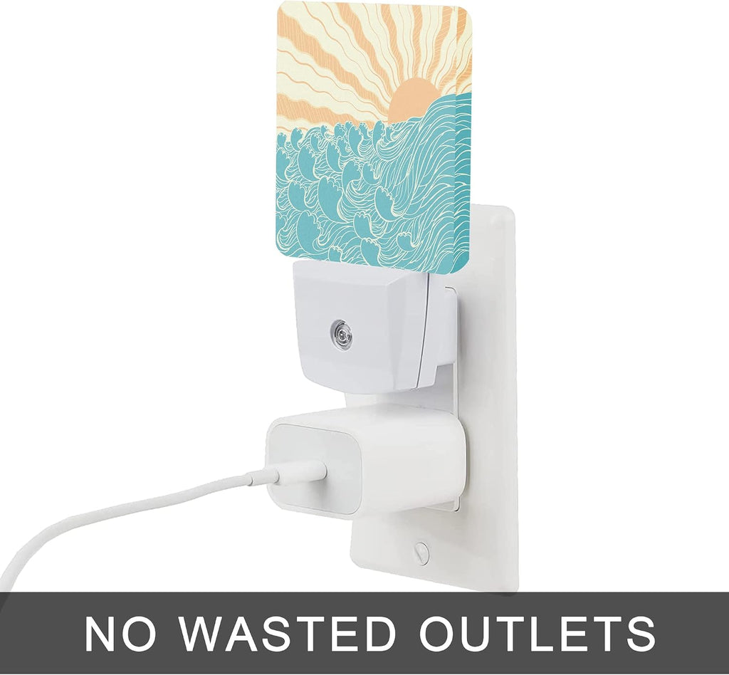 Waves Night Light, Sea Landscape Sun Plug-in Night Lights with Dusk-to-Dawn Sensor for Women/Girls/Boys Gift Sleep Friendly lamp for…