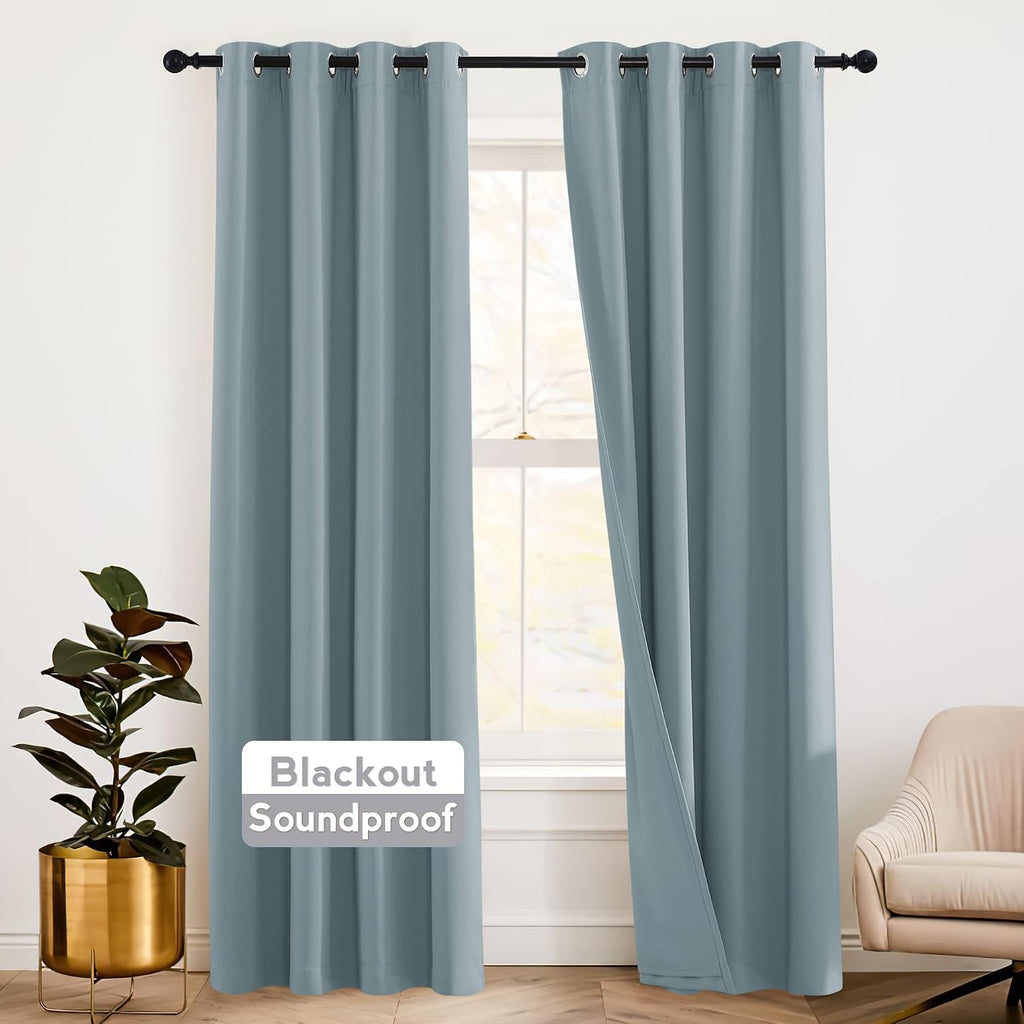Rybhome RYB HOME Blackout Curtains with Felt Fabtic Liner for Sound Absorbing, 3 Layers Soundproof Thermal Insulated Energy Saving for Bedr…