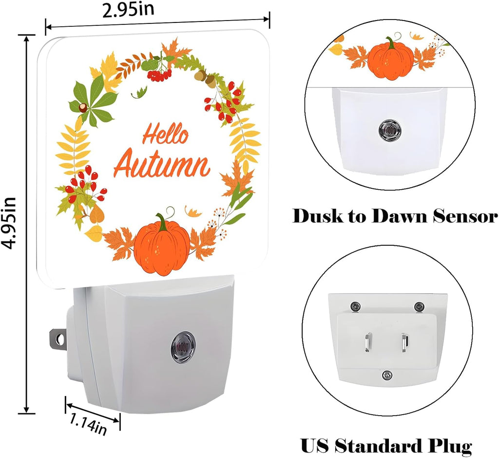 Hello Autumn Night Light, Plug Into Wall with Dusk to Dawn Light Sensors, Warm Nightlights for Bedroom, Bathroom, Hallway, Kitchen, Gifts…