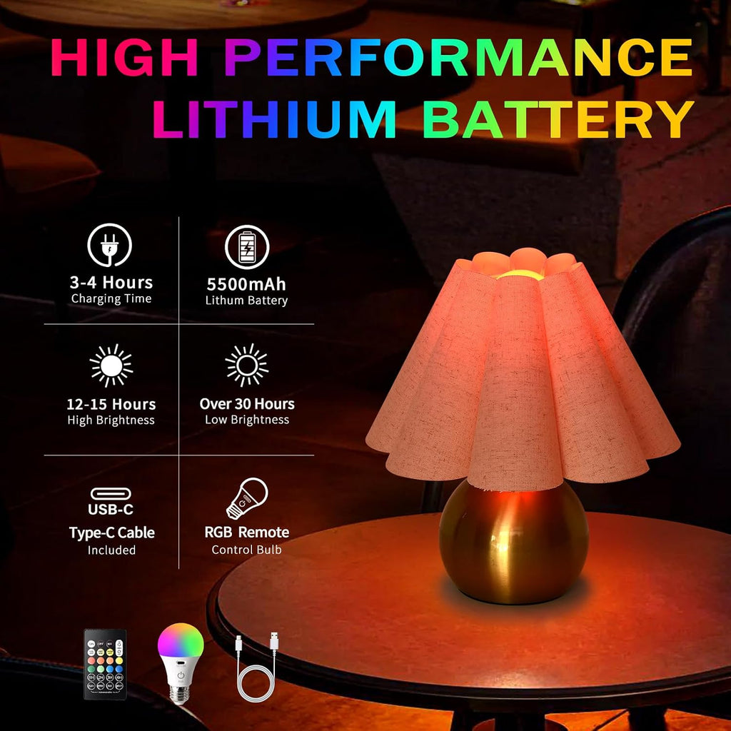 Ziqqeelam Rechargeable Cordless Small Table Lamp, Battery Operated Remote Control Gold Mini Table Lamps for Bedroom Nightstand, Cute…