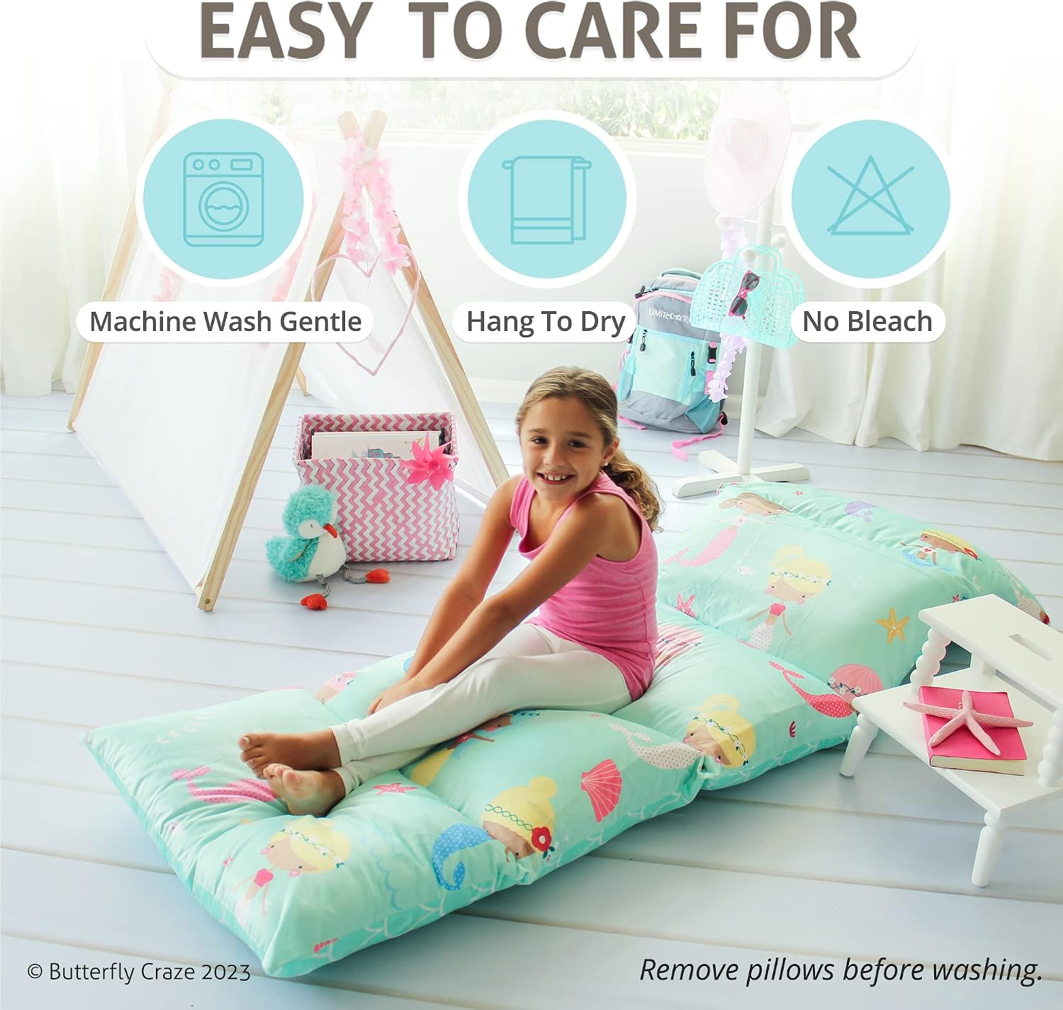 Butterfly Craze Floor Pillow Case - Cozy Reading Chair & Lounger - Versatile Seat & Floor Bed - Portable Cushion & Sleeping Pad - Queen…