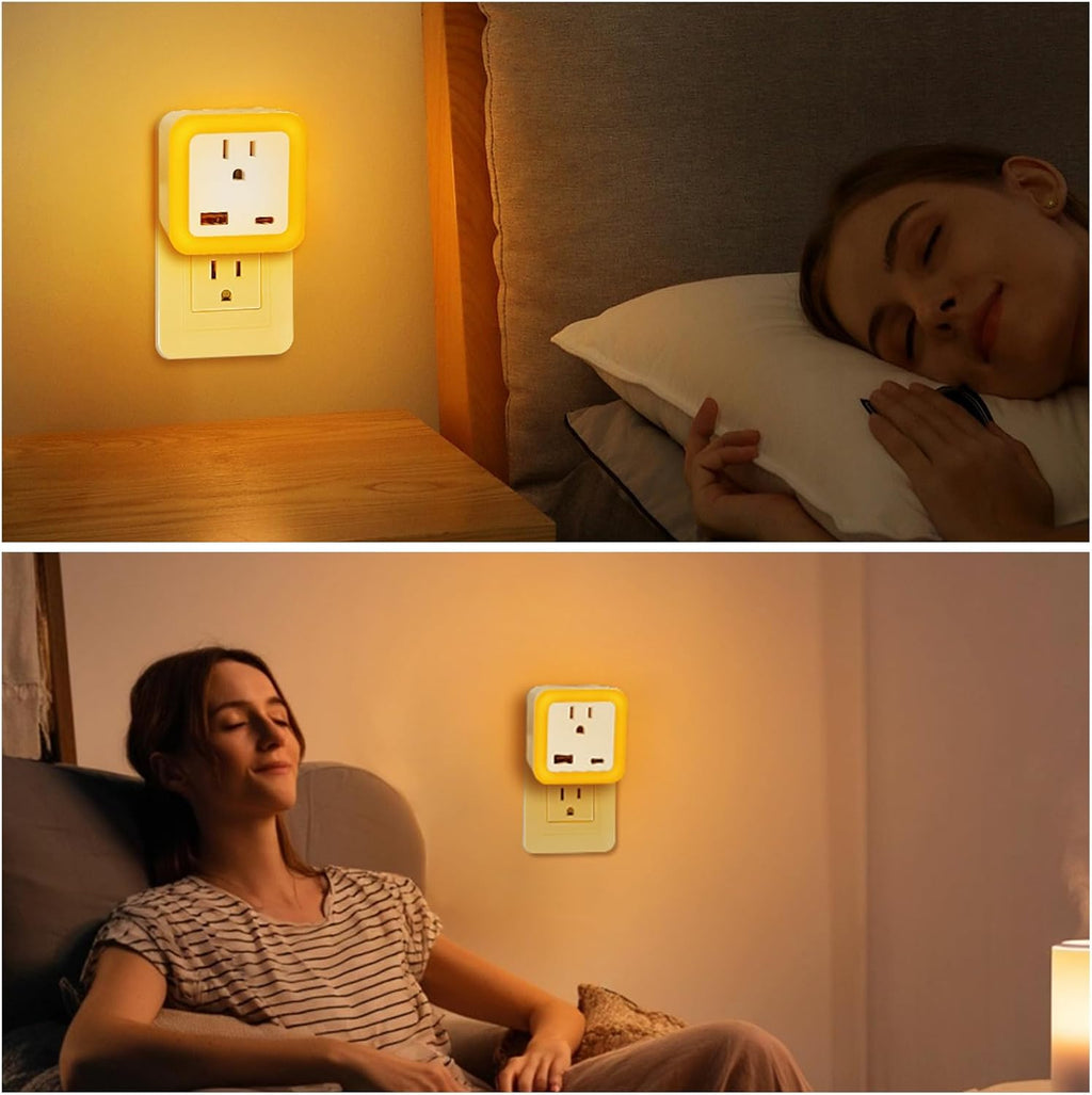 JackonLux Night Lights Plug Into Wall 2 Pack Rechargeable Battery Backup Light Dusk to Dawn Sensor Night Light with Outlet Expander for…