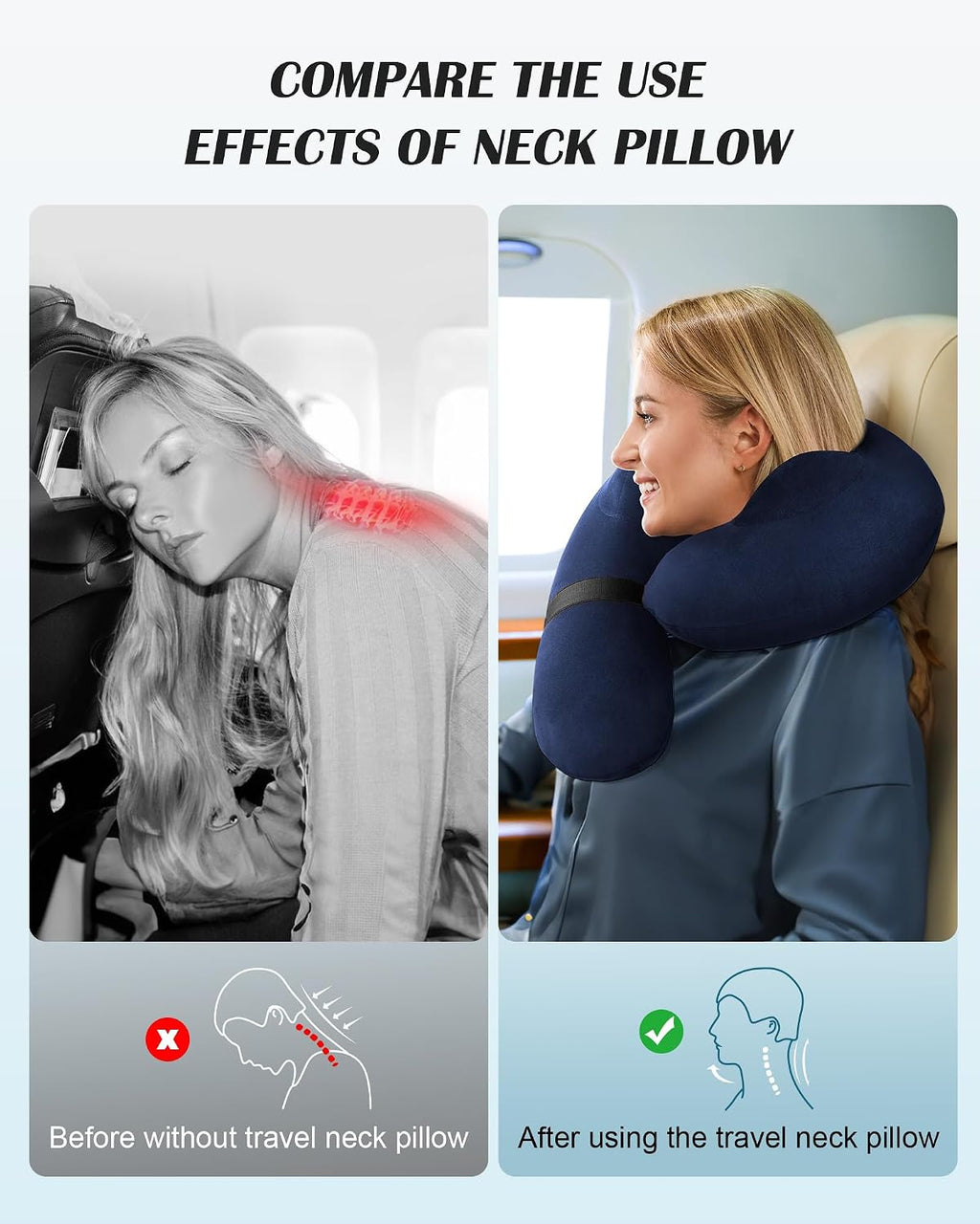 Patented Design Inflatable Travel Neck Pillow – Airplane Neck Pillow with 360° Head & Neck Support, Soft Washable Velvet Cover, Compact…