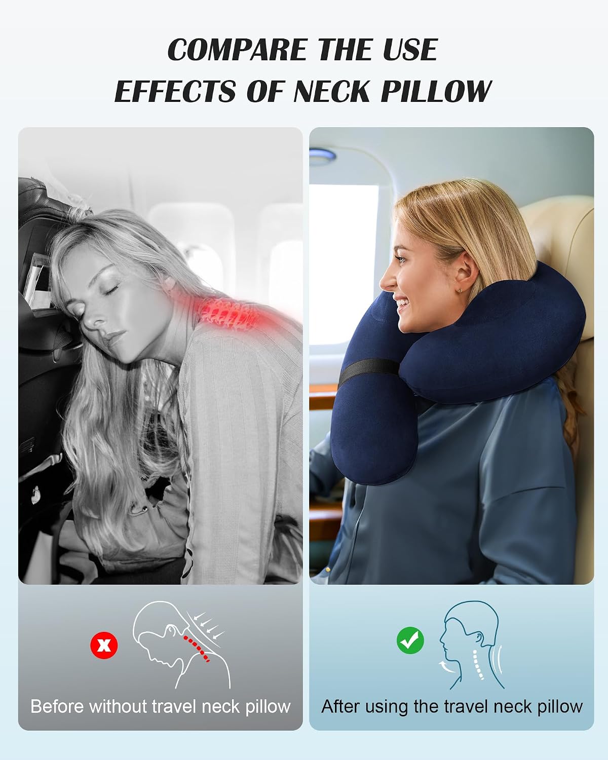 Patented Design Inflatable Travel Neck Pillow – Airplane Neck Pillow with 360° Head & Neck Support, Soft Washable Velvet Cover, Compact…