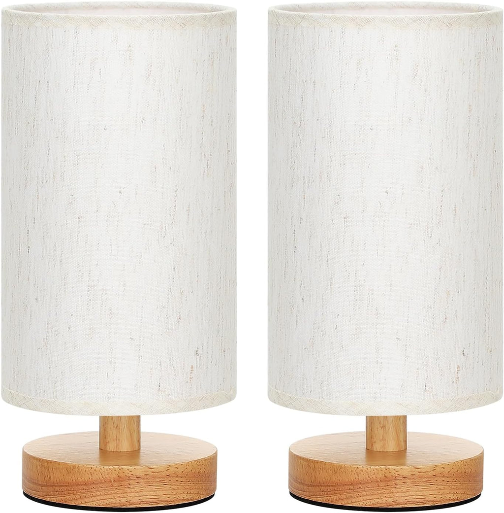 Fenmzee Small Lamps Set of 2 - Inline Control, Bedside Table Lamp for Bedroom with 3000K A15 LED Blub, Easy Assembly (Cream Shade - Wood…