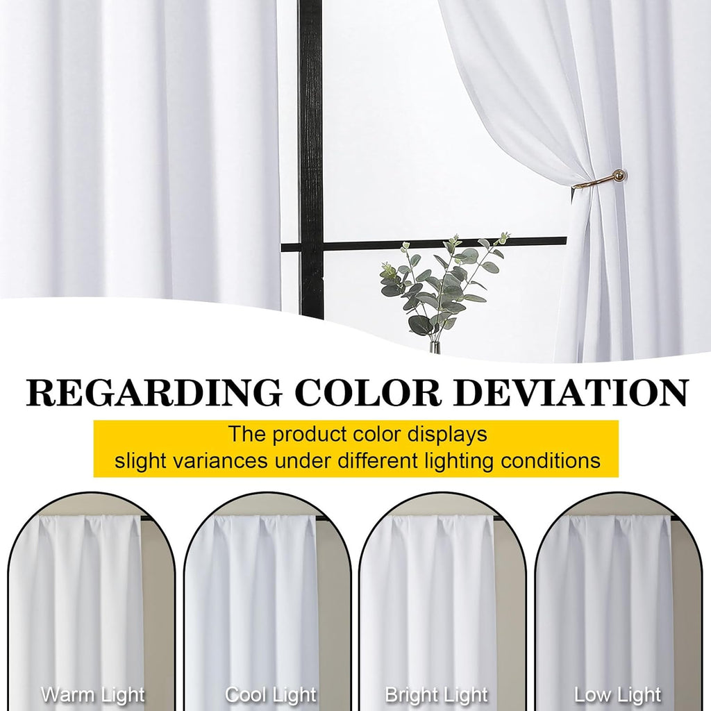 WelvetBLK White Curtains for Bedroom Living Room 96 Inches Long 2 Panels Set, Soft Solid Light Filtering Thermal Insulated Window Treatment…