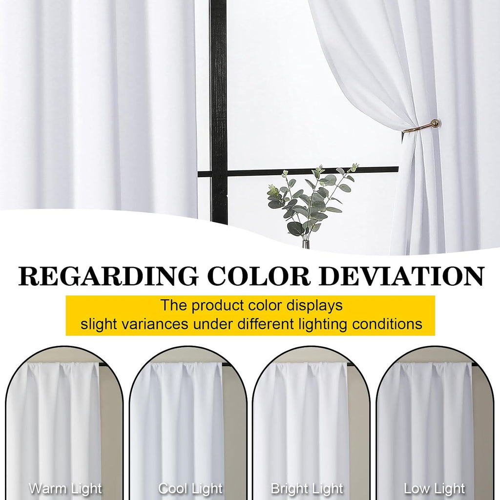 WelvetBLK White Curtains for Bedroom Living Room 90 Inches Long 2 Panels Set, Soft Solid Light Filtering Thermal Insulated Window Treatment…