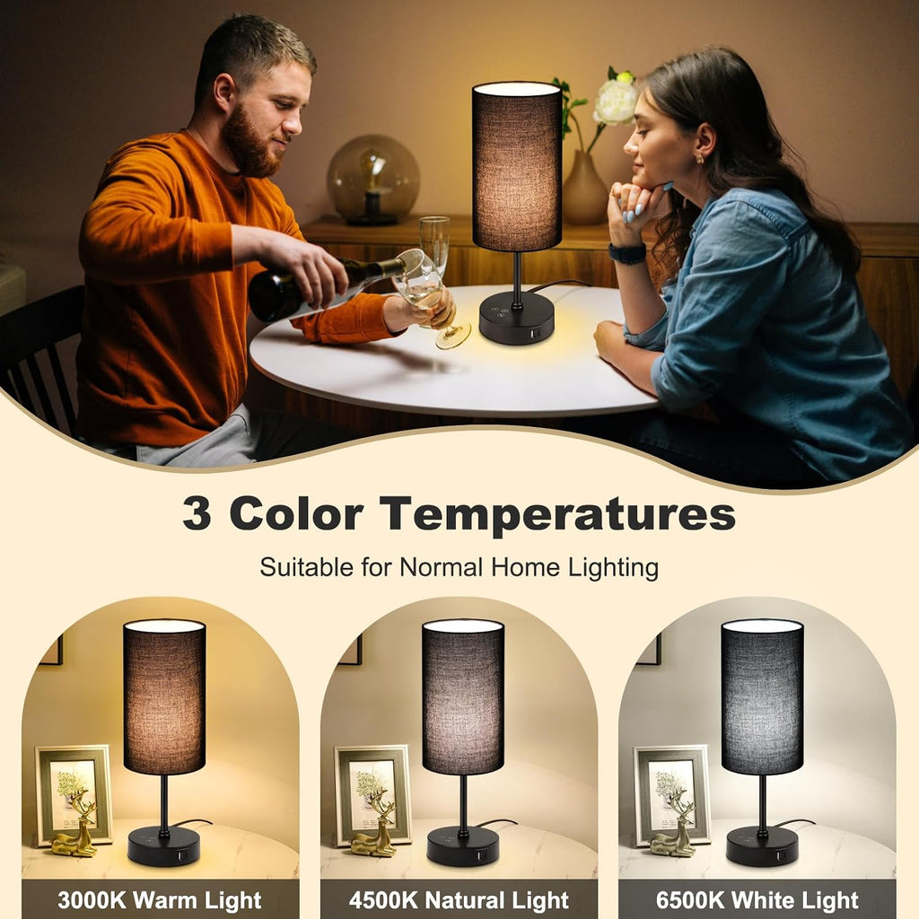 Unicozin Table Lamp for Bedroom, 3 Color Temperatures, 7 RGB Colors, Adjustable Brightness, Dual USB Charging Ports, Ambience Nightstand…