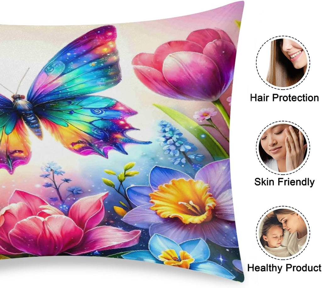 Colorful Butterfly Flowers Satin Pillowcase for Hair and Skin Soft Silk Pillow Cases with Envelope Closure Cooling Pillow Case Slip 15.99…
