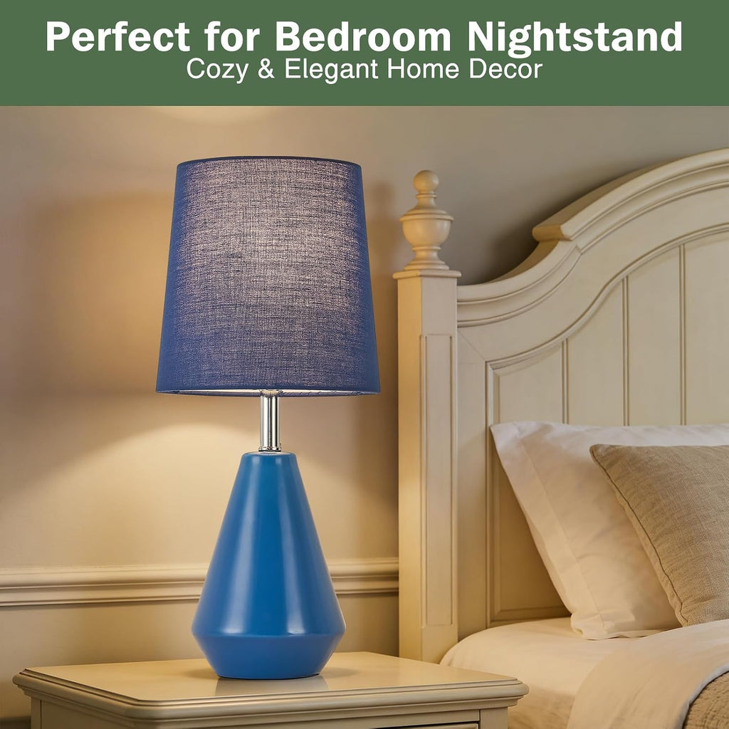 Small Bedside Table Lamp for Bedroom - Reading Desk Lamp with 3 Color Temperatures,15.5" Nightstand Ceramic Lamp with Fabric Shade for…