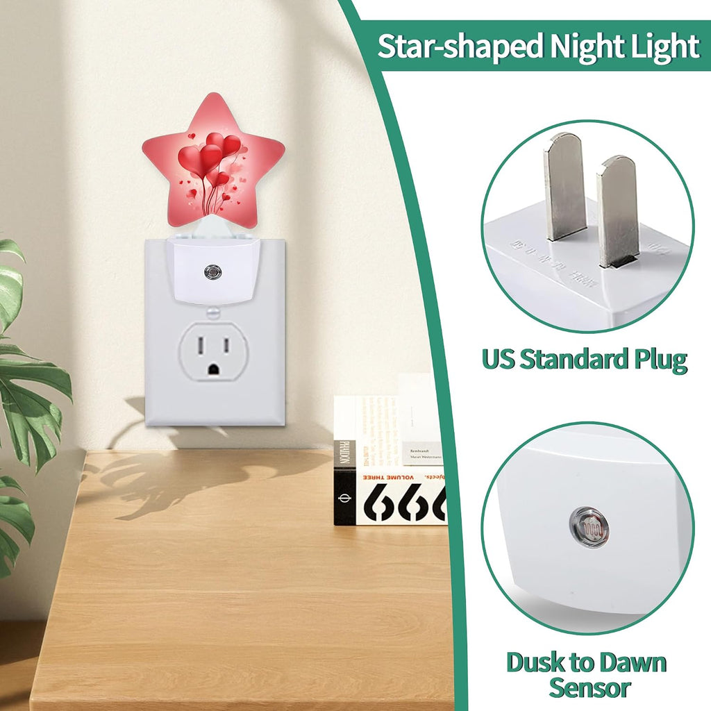 Star Night Light Plug in, Love Heart Dusk to Dawn Sensor Night Light, Soft Glow Lamp for Kids Bedroom Nursery Hallway Bathroom, Energy…