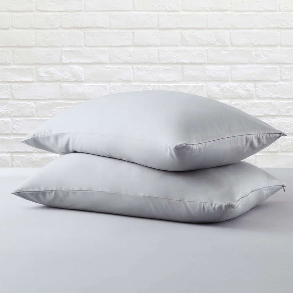 ZaizaiHome Queen Size Pillow Protector Set of 2, 100% Egyptian Cotton Pillow Cases with Zipper 400 Thread Count Sateen Weave Cotton Grey Pi…