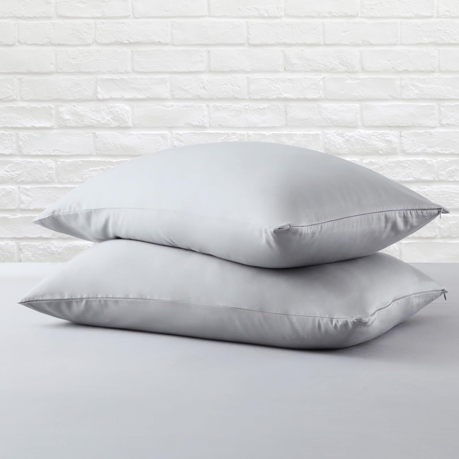 ZaizaiHome Queen Size Pillow Protector Set of 2, 100% Egyptian Cotton Pillow Cases with Zipper 400 Thread Count Sateen Weave Cotton Grey Pi…