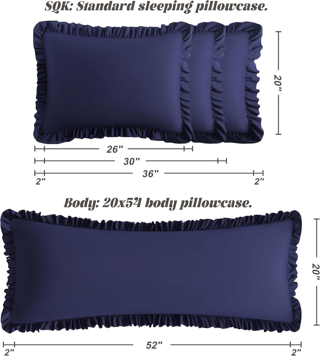 Bedsum Ruffled Body Pillowcase, 20x54 Inches, Brushed Microfiber with Envelope Closure, Soft Wrinkle-Resistant, Navy Blue Blue