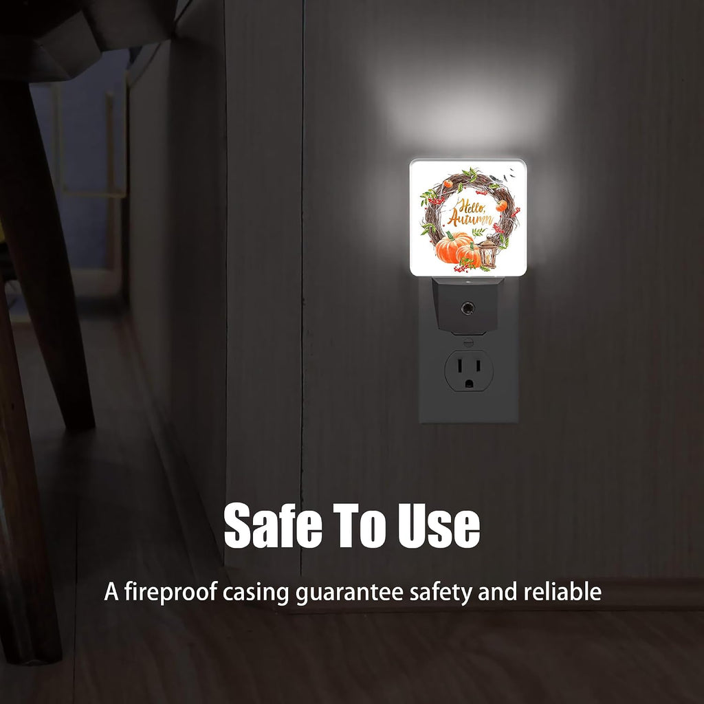 Hello Autumn Night Light, Pumpkin Plug into Wall with Dusk to Dawn Light Sensors, Warm Nightlights for Bedroom, Bathroom, Hallway…