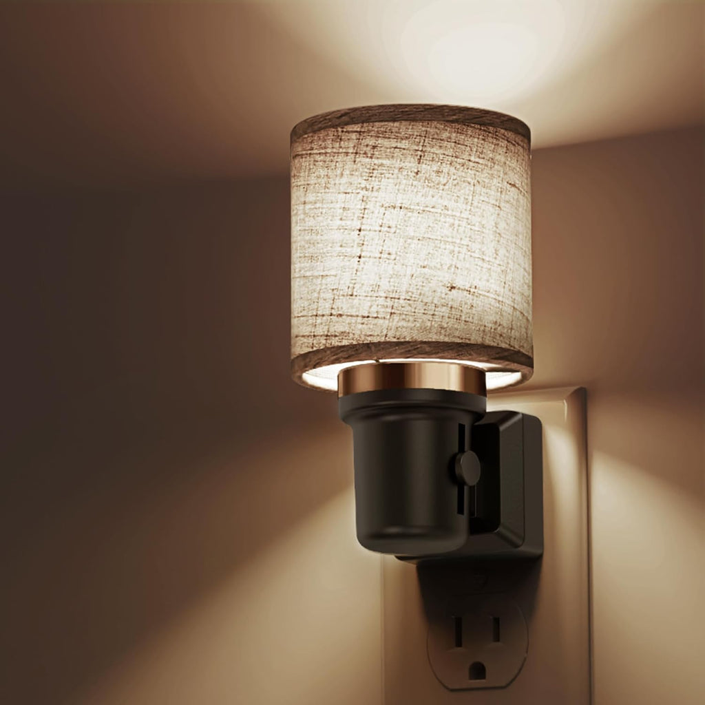 L LOHAS LED Night Lights Plug into Wall, Linen Fabric Cylinder Decor Night Light, Dusk to Dawn Sensor Vintage Nightlight, 5000K Daylight…