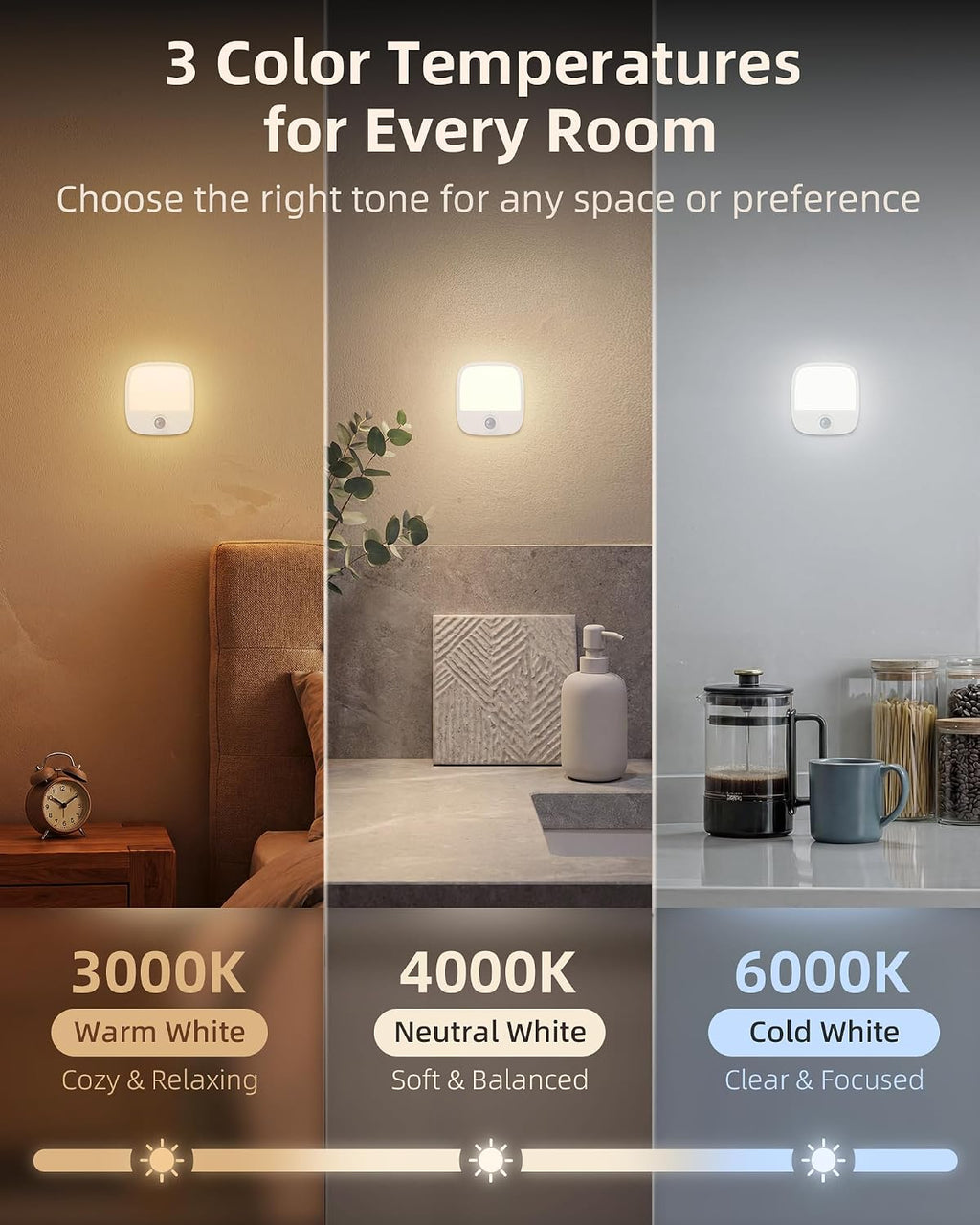 EZVALO Rechargeable Motion Sensor Night Light, Magnetic Stick-On LED Light with 3 Color Temperatures, Dimming & Memory, Portable Cordless…