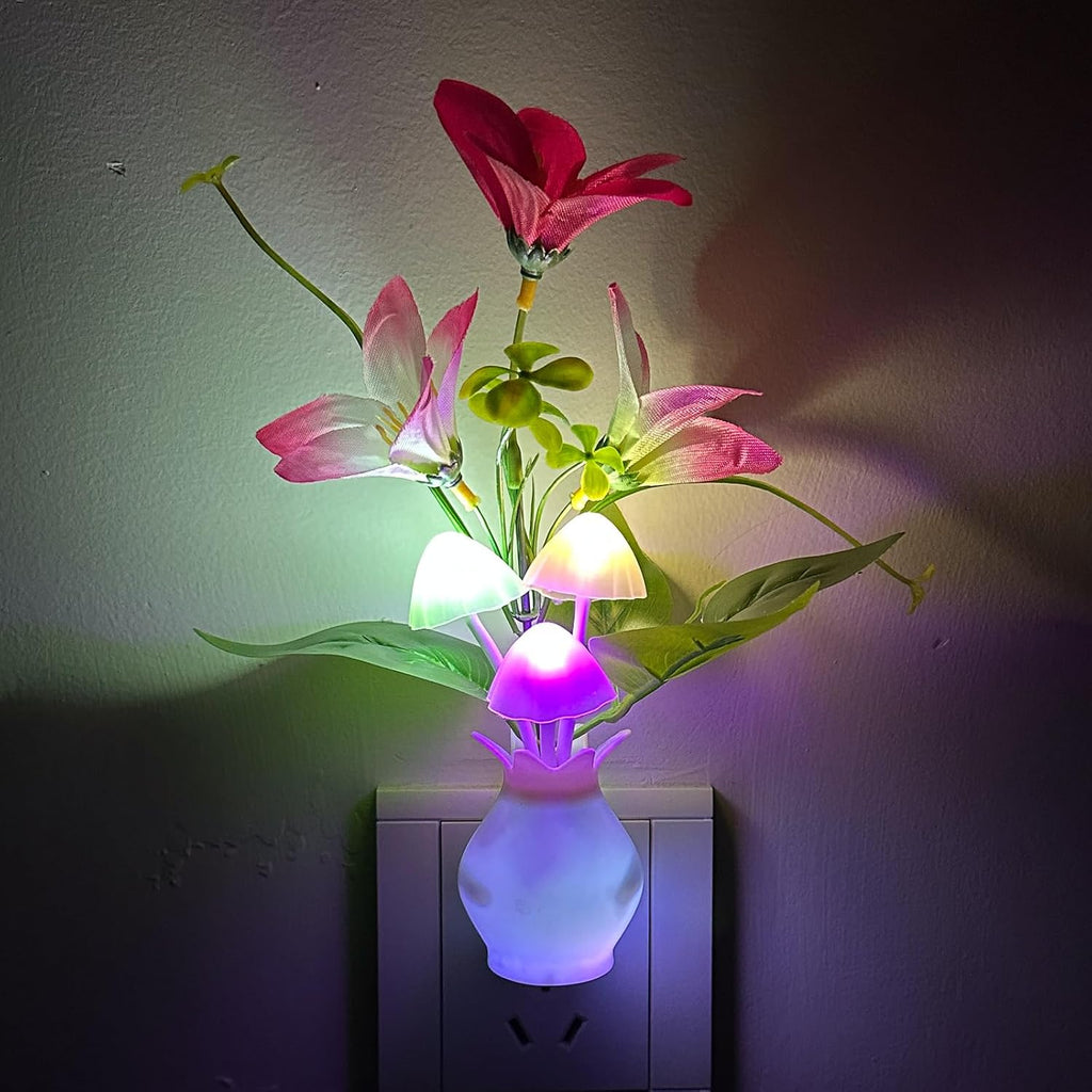 Plug-in Night Light with Auto Light Sensor, RGB LED Mushroom Night Light Wall Based Flower Lamp 1W Energy Efficient Nursery Nightlight…