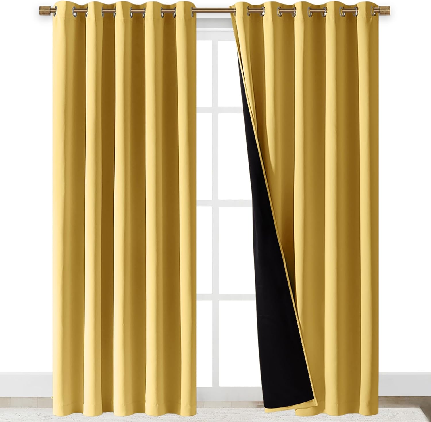 Nicetown Bright Yellow Full Shade Curtain Panels, Pair of Energy Smart & Noise Blocking Out Blackout Drapes for Dining Room Window, Thermal…