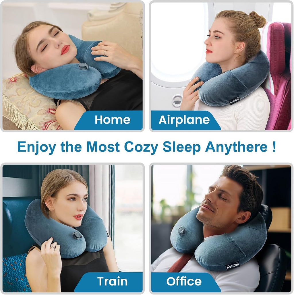 Keemall 2Pack Inflatable Travel Neck Pillow for Airplane Sleeping, Adjustable Blow Up Neck Support Air Pillow Traveling on Plane Long…