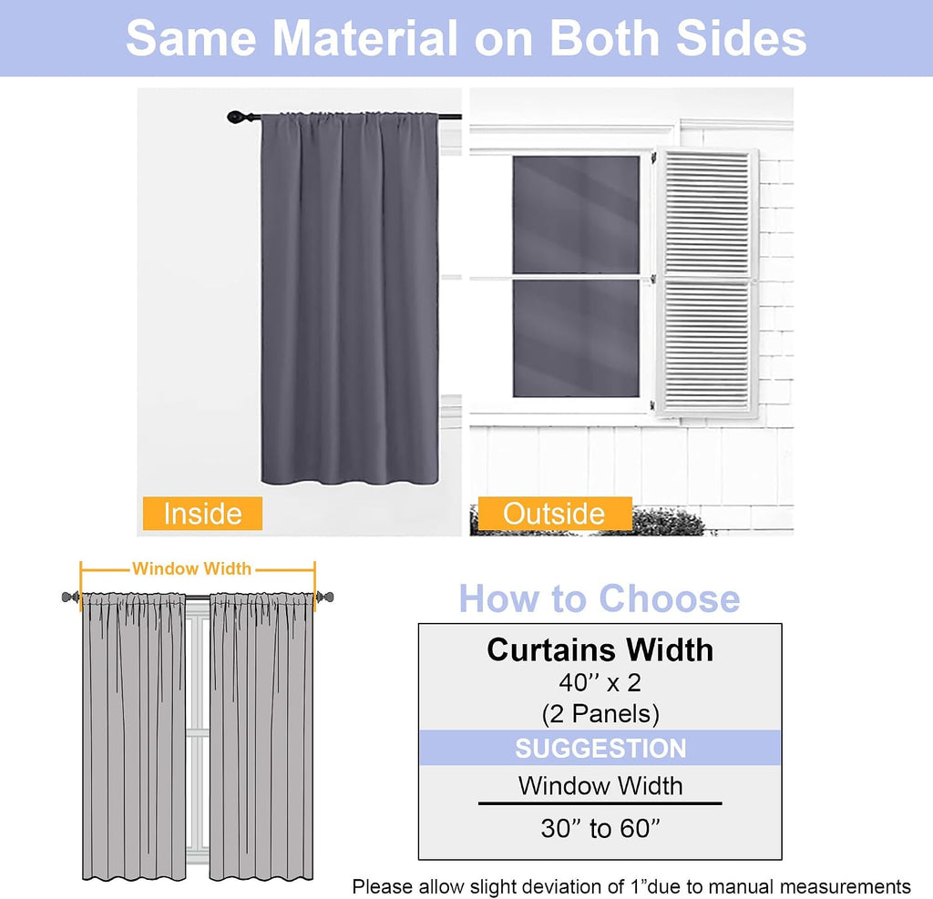 Simplebrand Ava Grey Blackout Curtains for Bedroom 72 Inch Length 2 Panels Set, Privacy Thermal Insulated Rod Pocket Window Curtains for Pa…