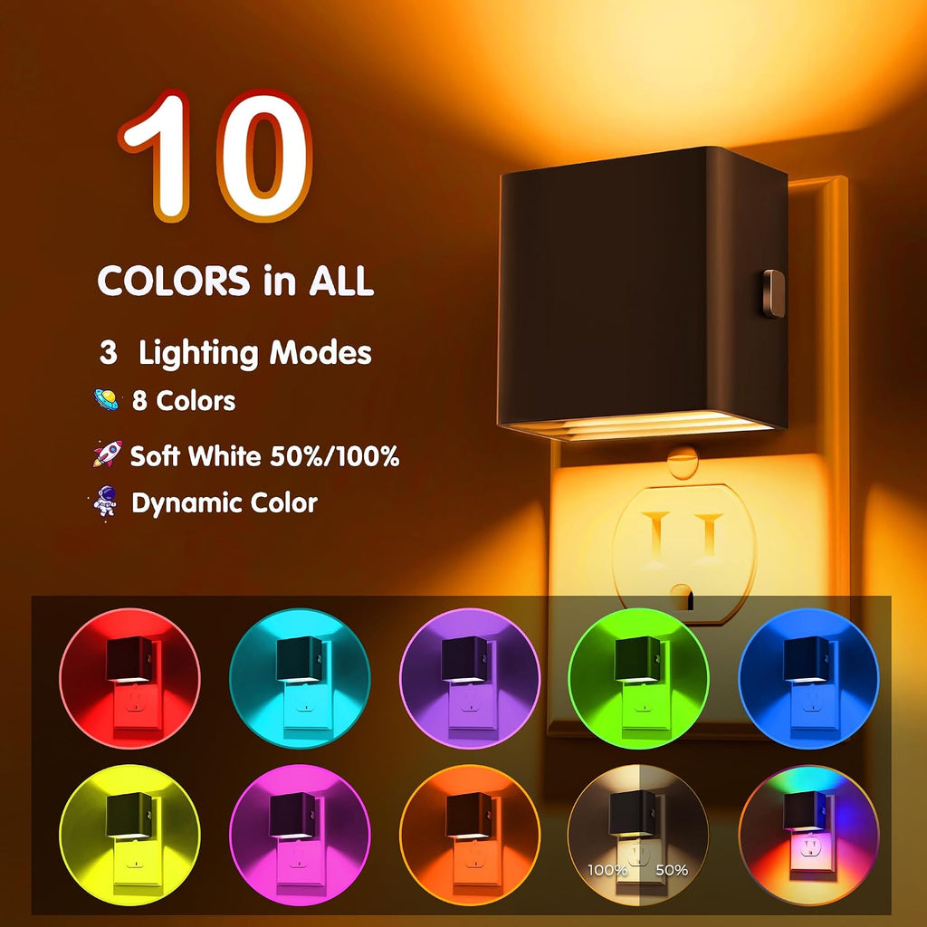 L LOHAS LED Night Lights Plug into Wall,[2-Pack] Plug in Night Light with Dusk to Dawn Sensor, Brightness Adjustable, RGB Color…