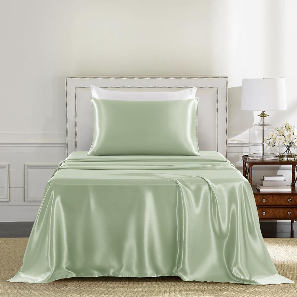 Golal Satin Sheets Twin XL Size - 3 Pieces Luxury Silky Soft Bed Sheets, Wrinkle-Free Sage Green Satin Silk Sheet Set with 1 Deep Pocket Fi…