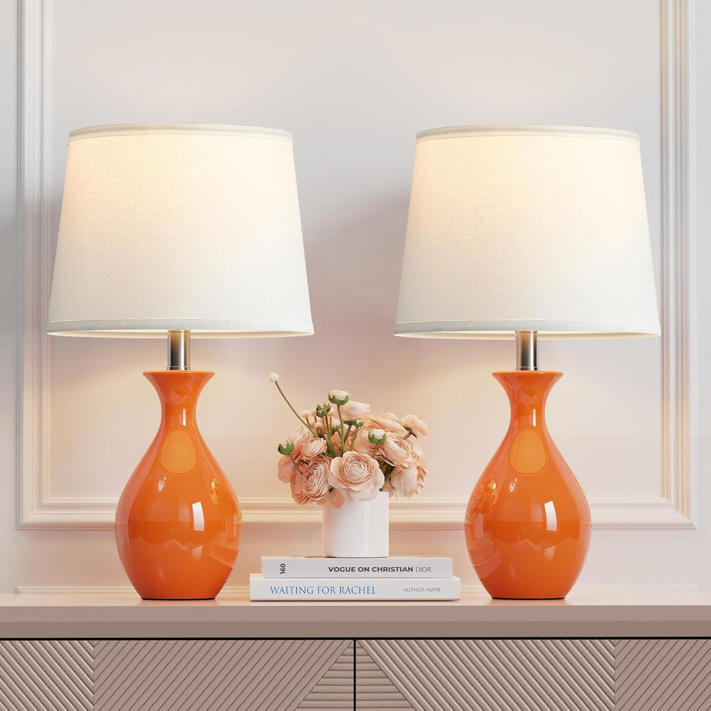 PARTPHONER Table Lamp Set of 2, Modern Ceramic Bedside Lamps for Night Stands, Classic Small Lamp Nightstand Lamp for Bedroom Living Room…