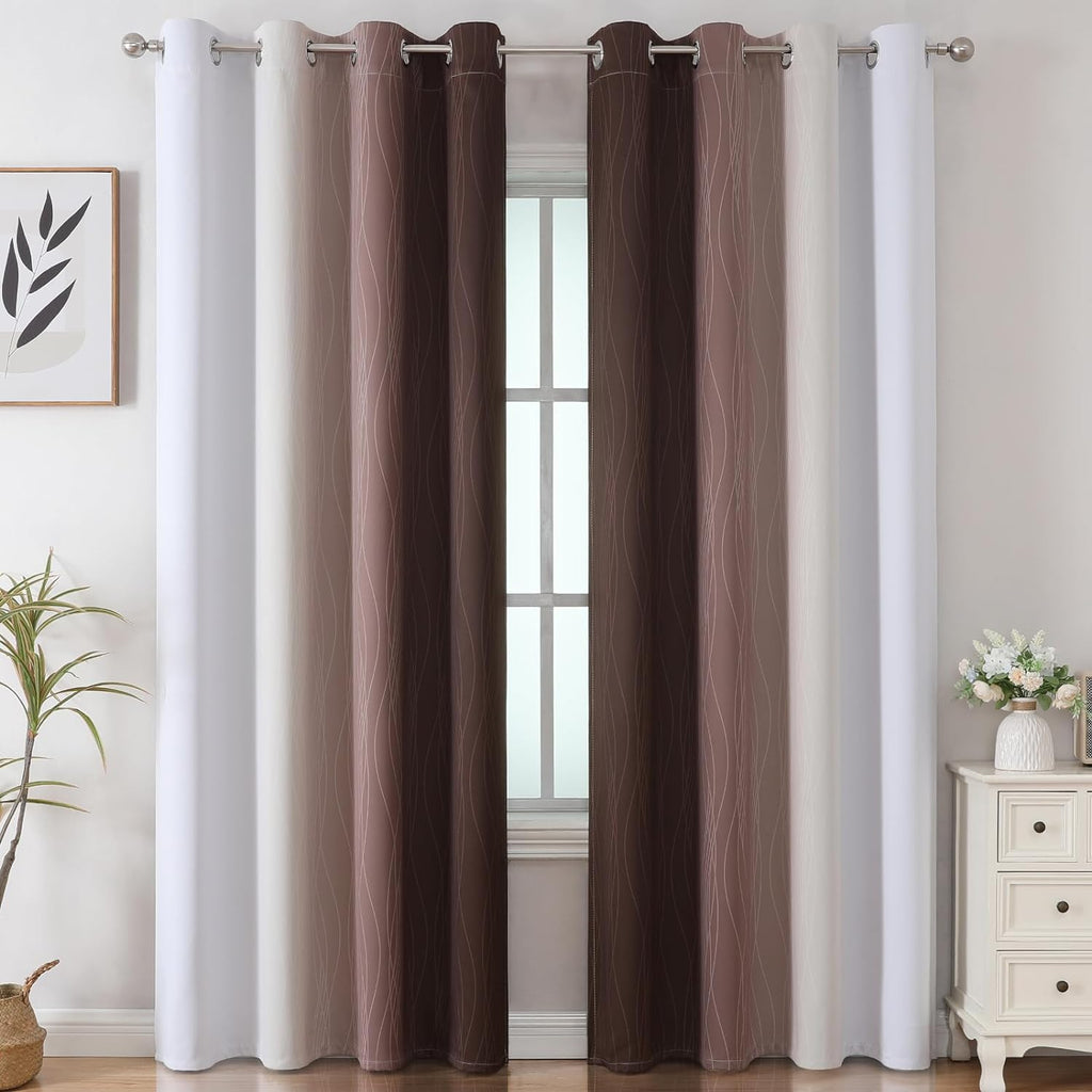 Estelartextiler Estelar Textiler Brown and Greyish White Gradient Blackout Curtains for Bedroom, Thermal Insulated Ombre Blackout Drapes, F…