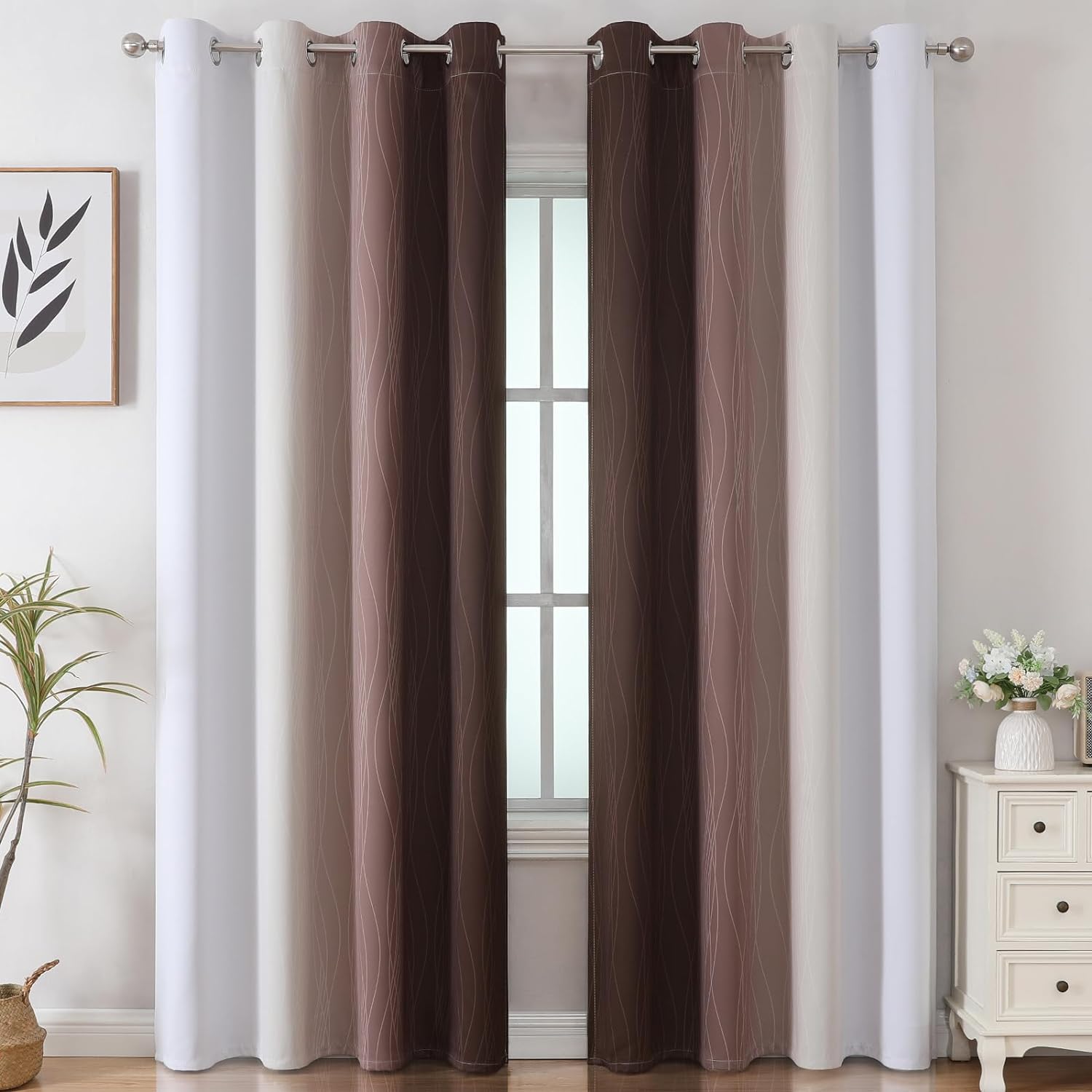 Estelartextiler Estelar Textiler Brown and Greyish White Gradient Blackout Curtains for Bedroom, Thermal Insulated Ombre Blackout Drapes, F…