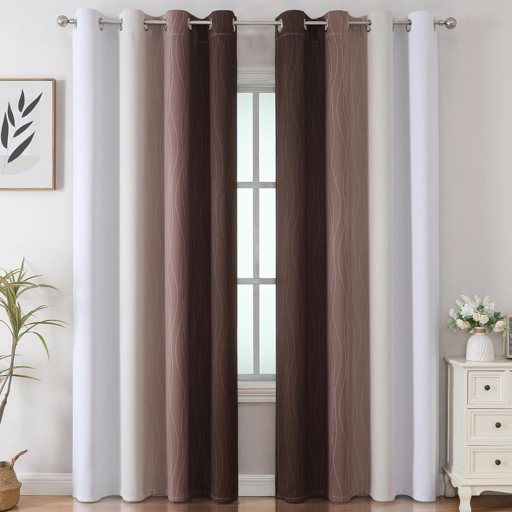 Estelartextiler Estelar Textiler Brown and Greyish White Gradient Blackout Curtains 102 Inches Long for Bedroom, Thermal Insulated Full Roo…
