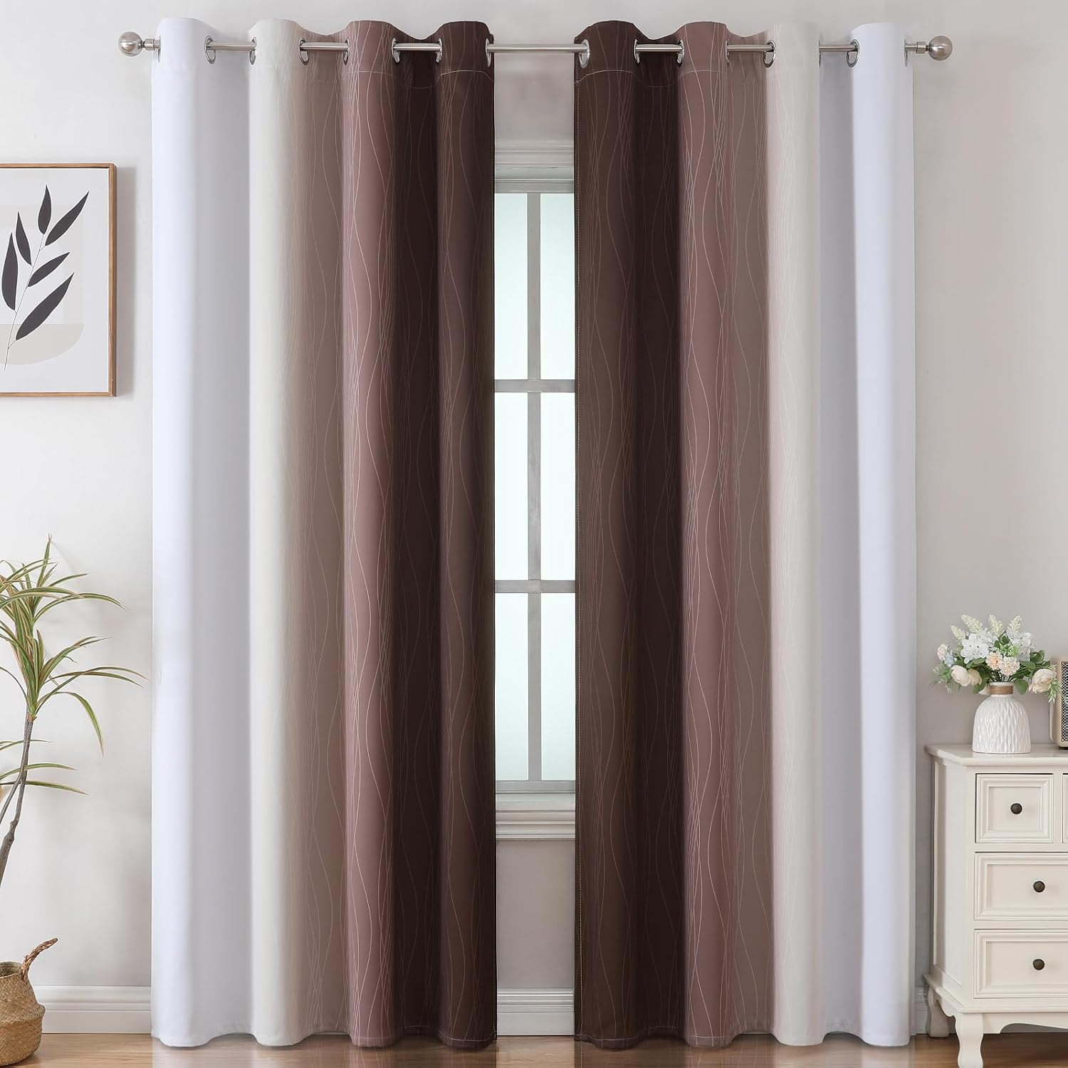 Estelartextiler Estelar Textiler Brown and Greyish White Gradient Blackout Curtains for Sliding Door, Thermal Insulated Ombre Drapes, Full…