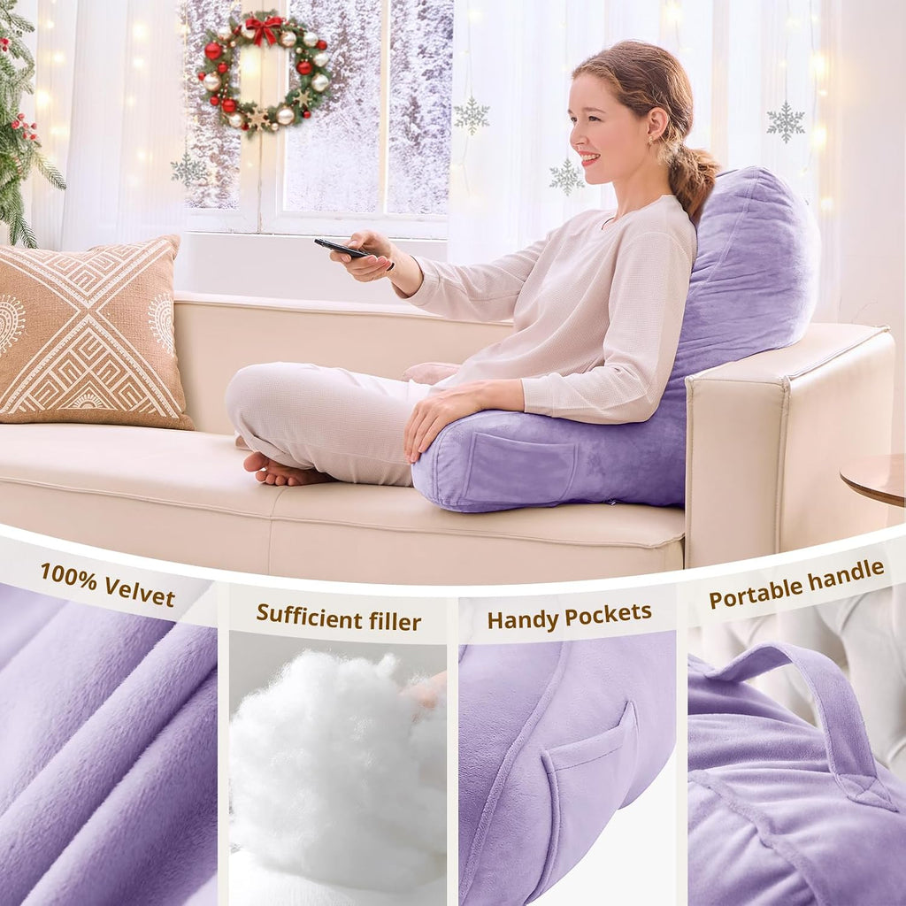 Sasttie Reading Pillow, Pillows for Reading or Relaxing – Ergonomic Support for Head, Neck, Back, and Lumbar, 23-Inch, Lavender