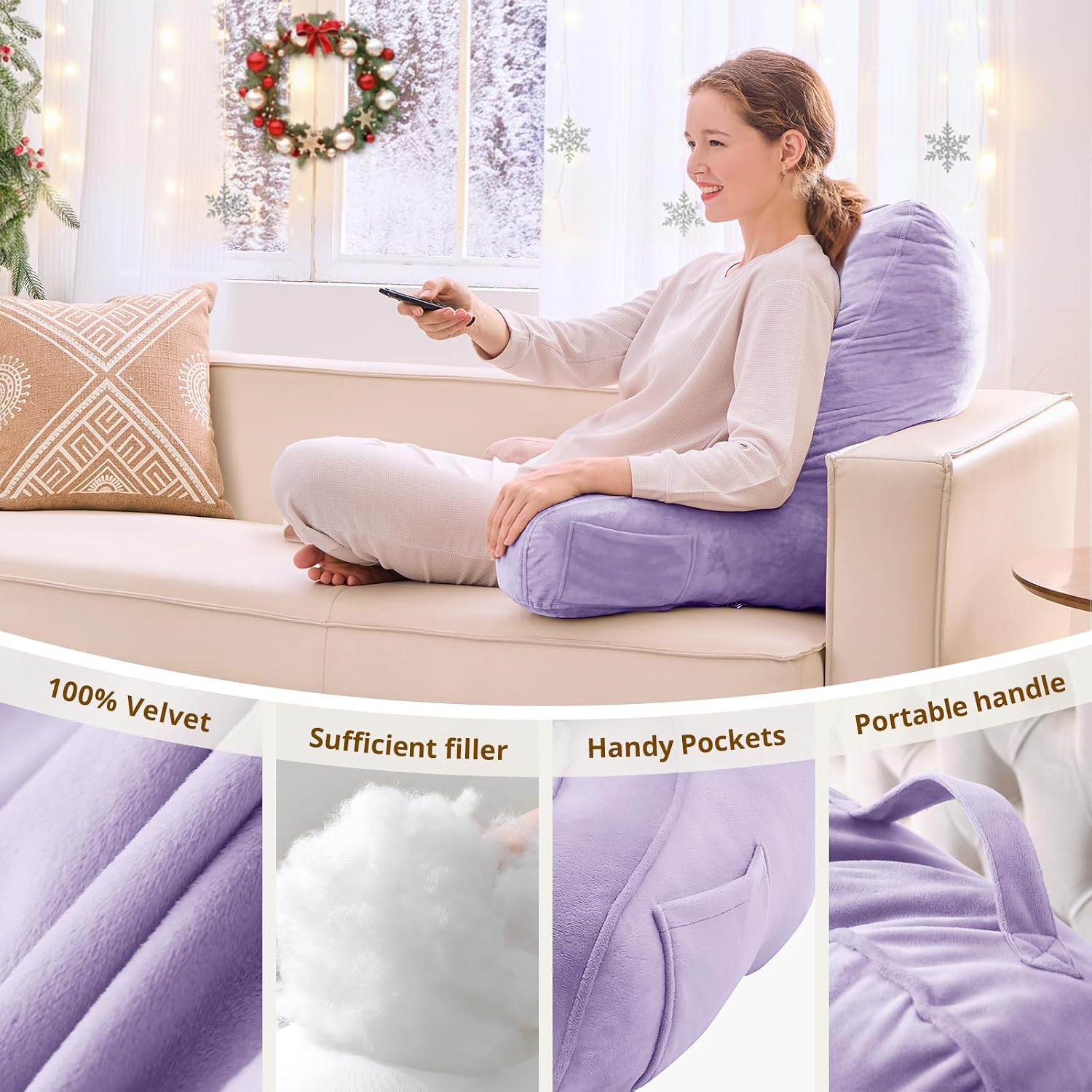 Sasttie Reading Pillow, Pillows for Reading or Relaxing – Ergonomic Support for Head, Neck, Back, and Lumbar, 23-Inch, Lavender