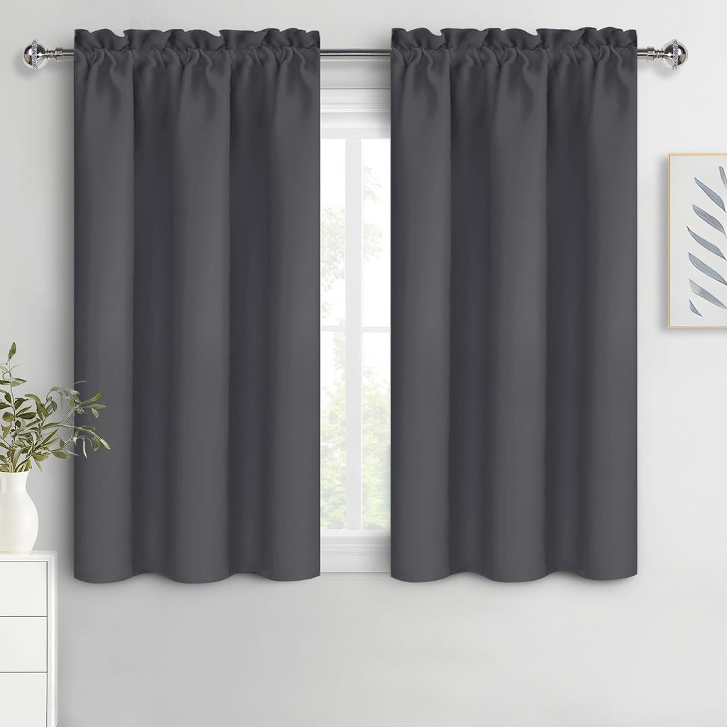 Dwcn Kitchen Curtains for Small Windows 45 Inch Length 2 Panels Set, Solid Thermal Insulated Energy Saving Rod Pocket Window Treatment Curt…