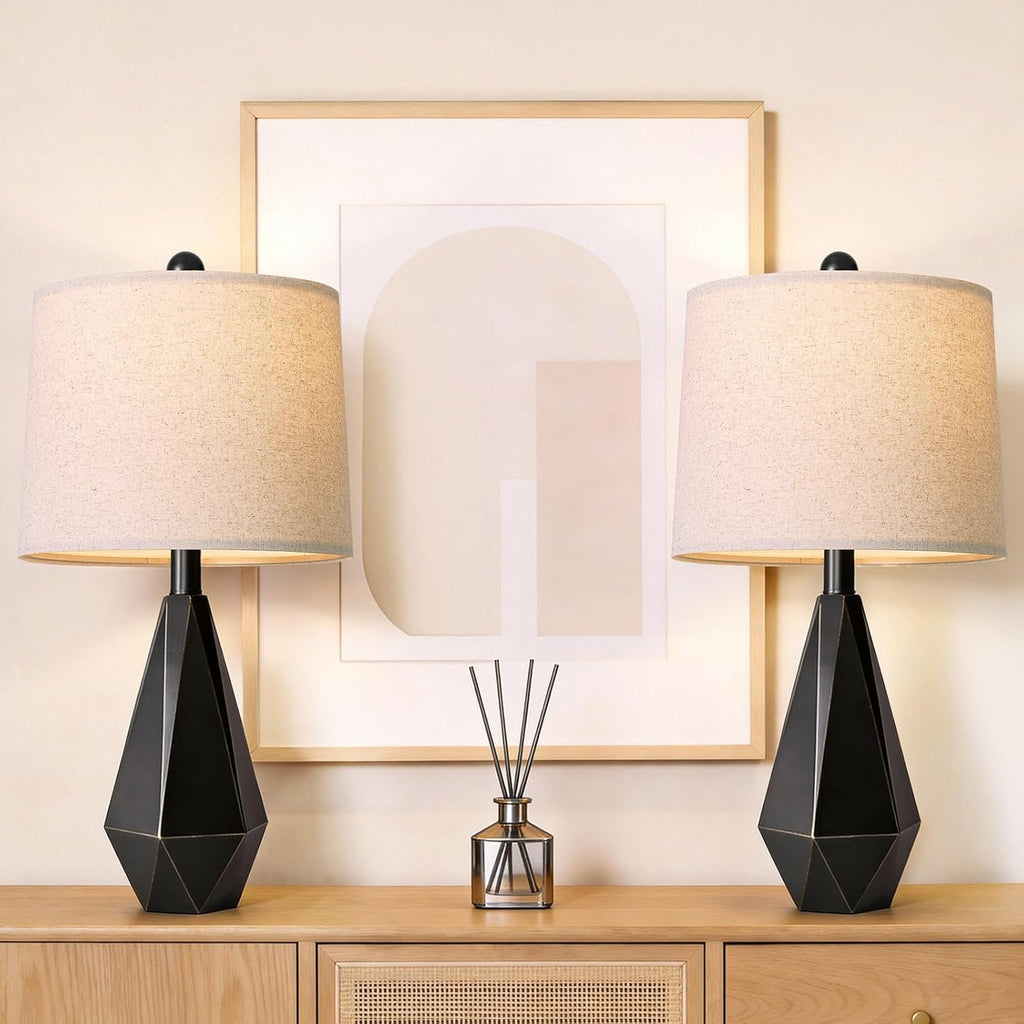 PoKat Table Lamps Set of 2 for Bedroom, 23.5'' High Farmhouse Nightstand Lamps for Living Room, Modern Bedside Lamps with Linen Shade for…