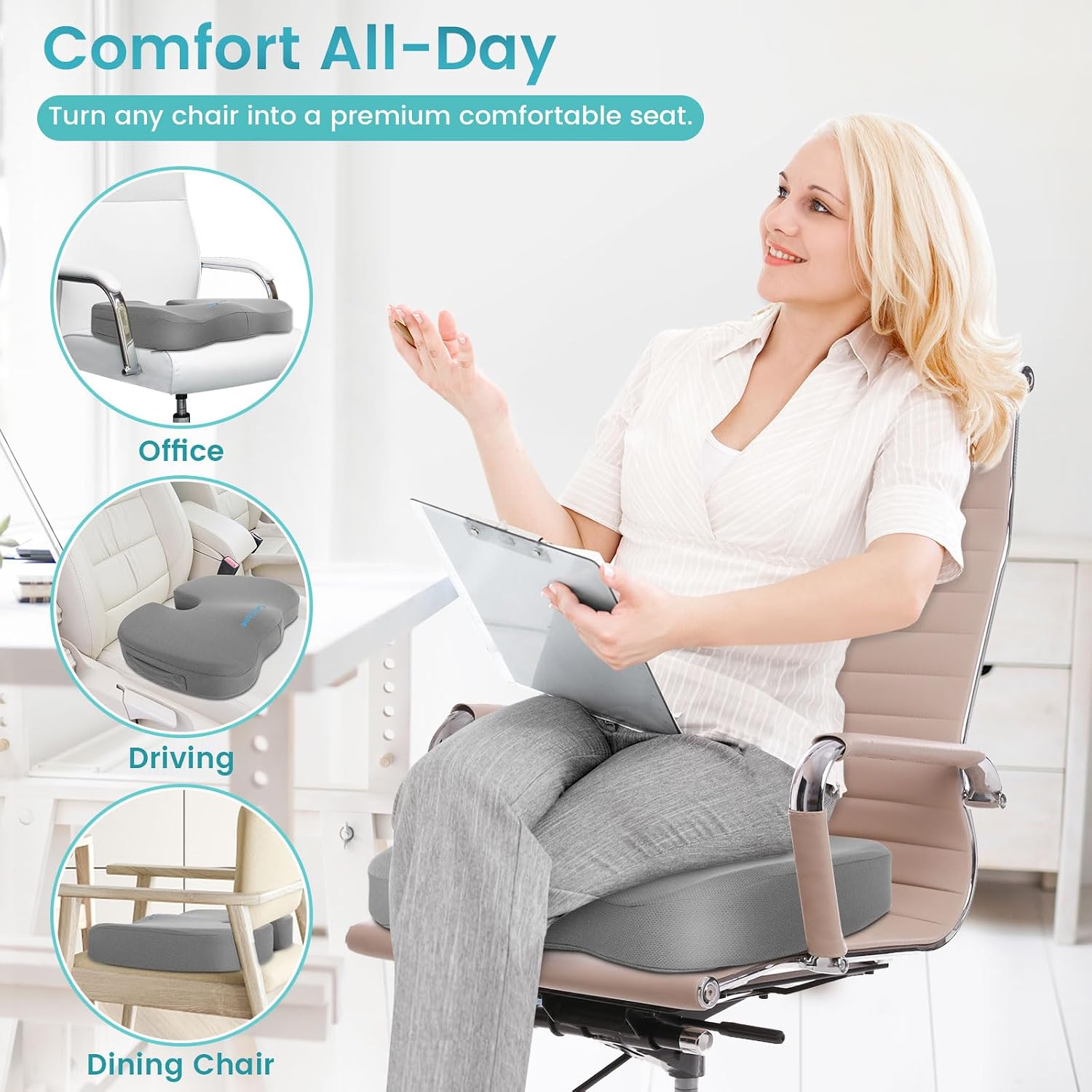 CushZone Office Chair Seat Cushion, Cooling Gel Enhanced Memory Foam Cushion for Long Sitting - Back, Sciatica, Coccyx, Tailbone Pillow - f…