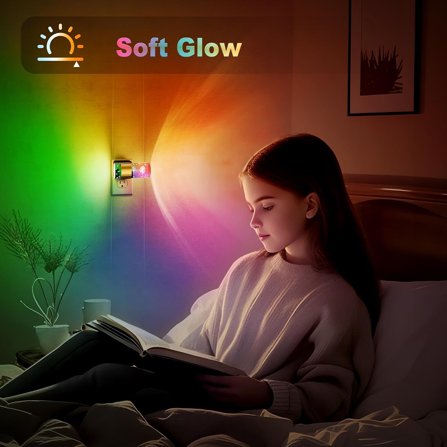 JandCase Night Lights Plug into Wall, Rose Carved Night Light for Girls, 3000K+RGB 10-Color LED Nightlight with Dusk to Dawn Sensor…