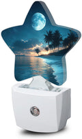 Snowmolle Moon Beach Night Light, Tropical Palm Tree Plug-in Star Night Lights with Dusk-to-Dawn Sensor for Bedroom, Bathroom, Living Room Sle…