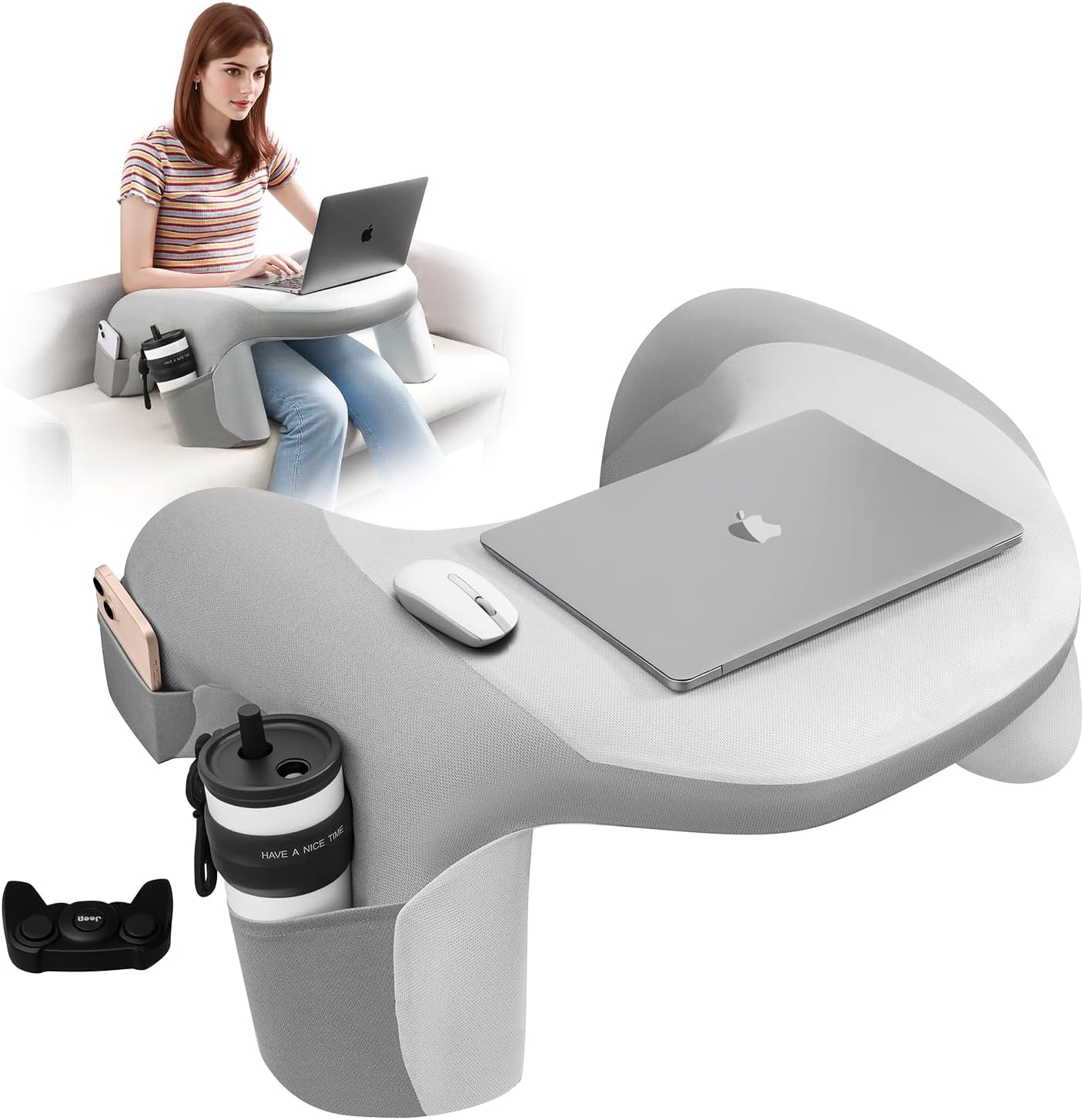 Wogahev Reading Pillow for Bed, Lap Desk for Laptop, Memory Foam Arm Rest Support Gaming Pillow with Cup/Phone Pocket, Laptop Lap Desk for…