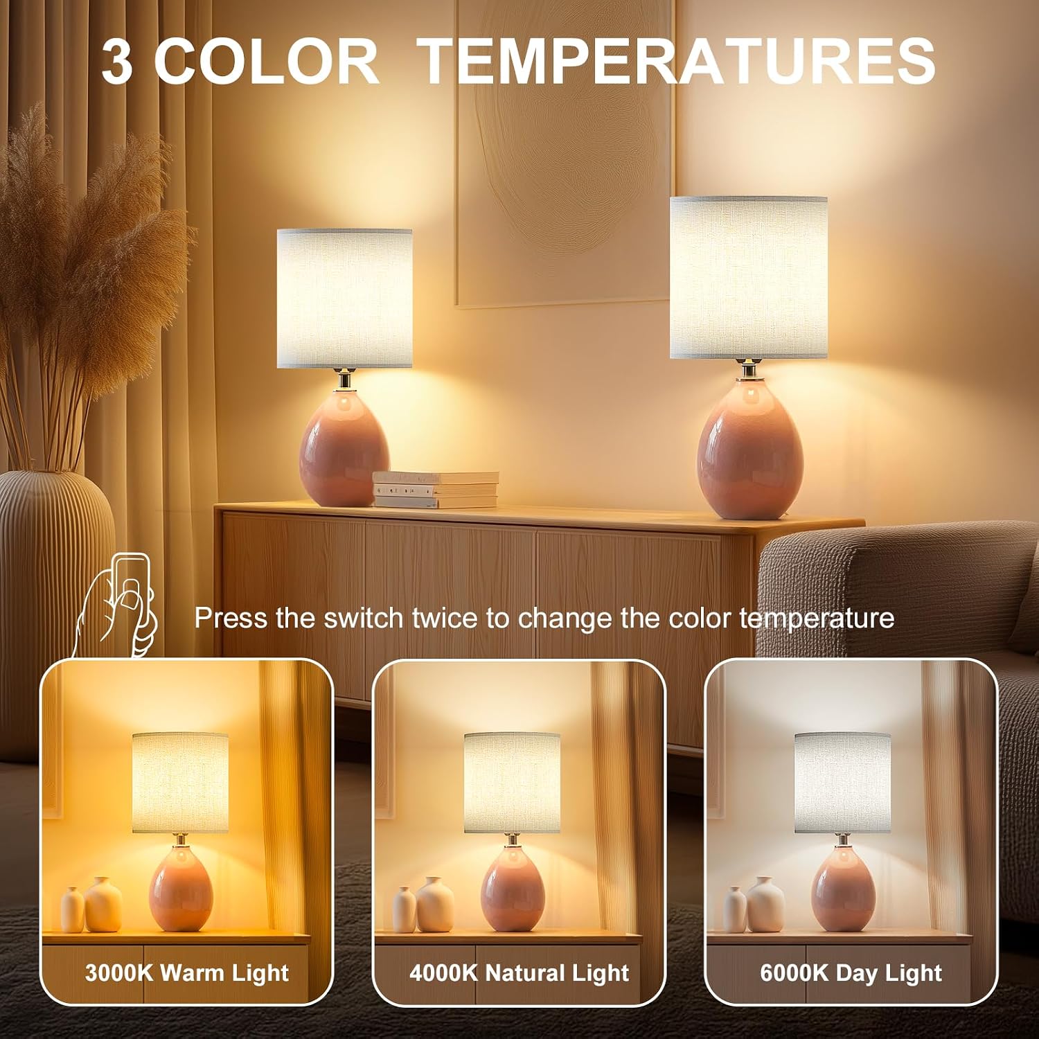 Dawnwake 18.5" Table Lamps Set of 2 for Living Room Bedroom, Bedside Lamps for Night Stands, Desk Nightstand Lamp Dimmable, Modern Linen…