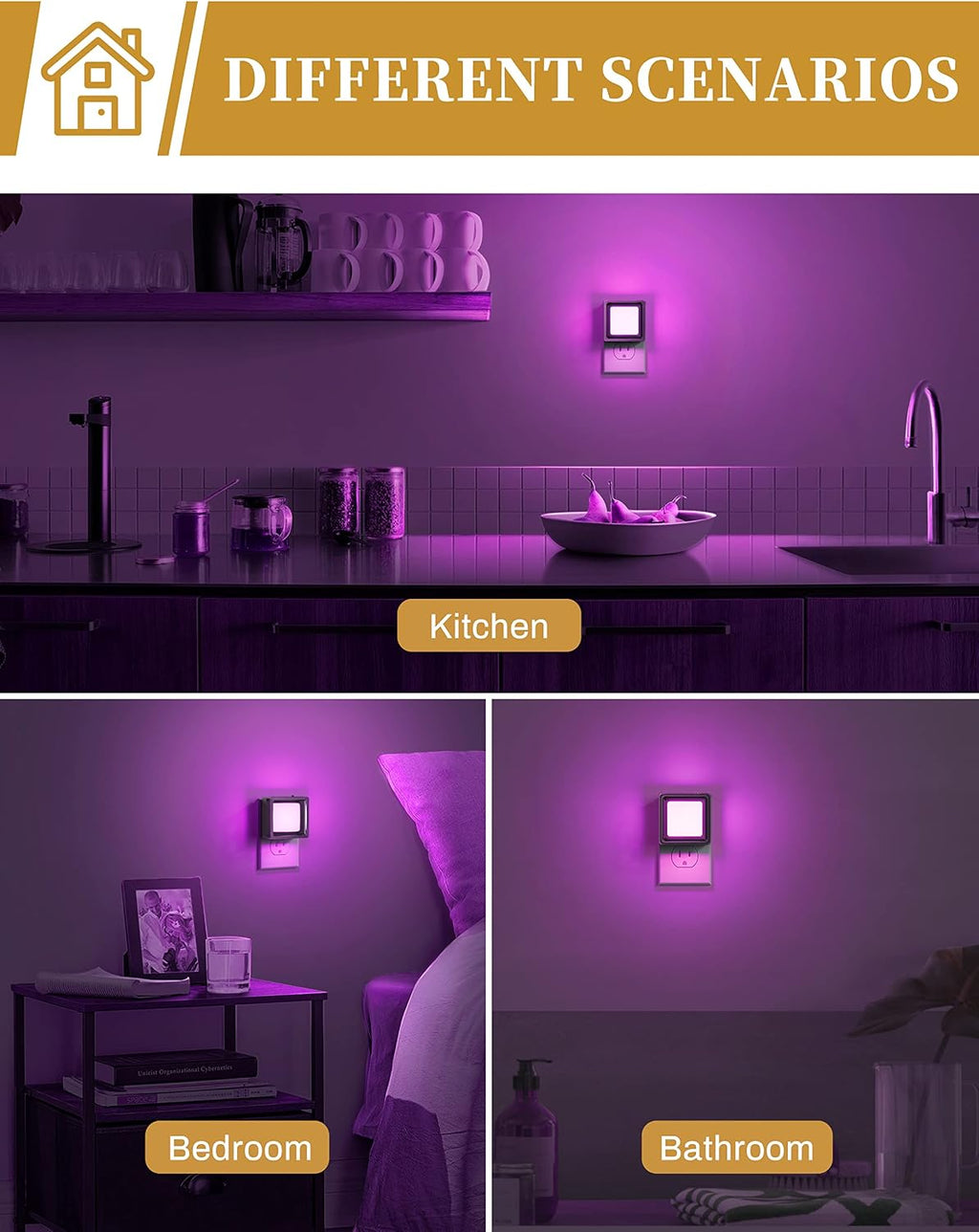 DORESshop Purple Night Light [2 Pack], Night Lights Plug Into Wall, Night Light Dusk to Dawn Sensor, LED NightLight Adjustable…