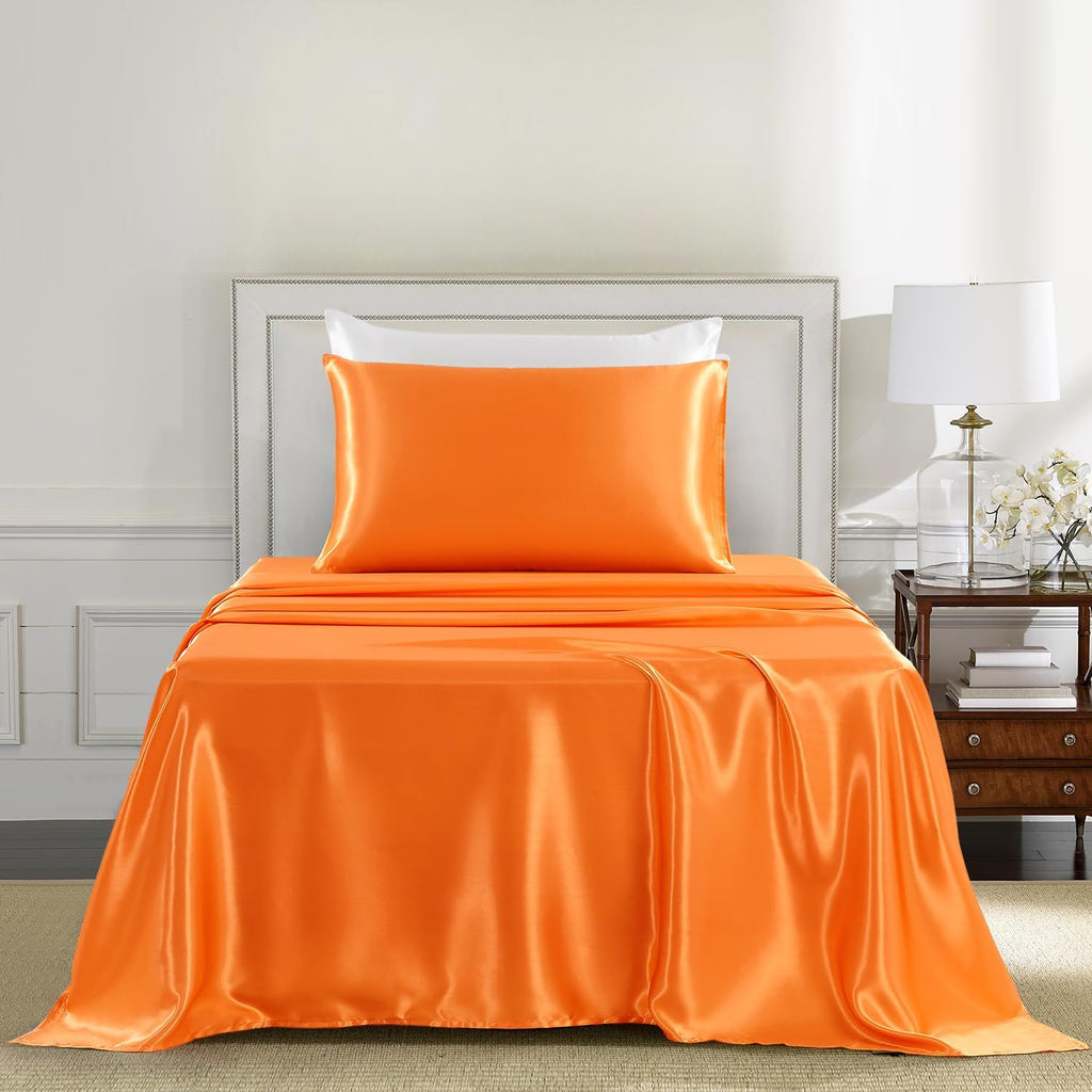 Golal Satin Sheets Twin XL Size - 3 Pieces Luxury Silky Soft Bed Sheets, Wrinkle-Free Burnt Orange Satin Silk Sheet Set with 1 Deep Pocket…