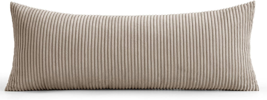 MIULEE Decorative Long Body Lumbar Throw Pillow Cover 14x36 Inch for Bed Couch Bedroom Bench, Soft Corduroy Rectangle Light Brown Pillow…