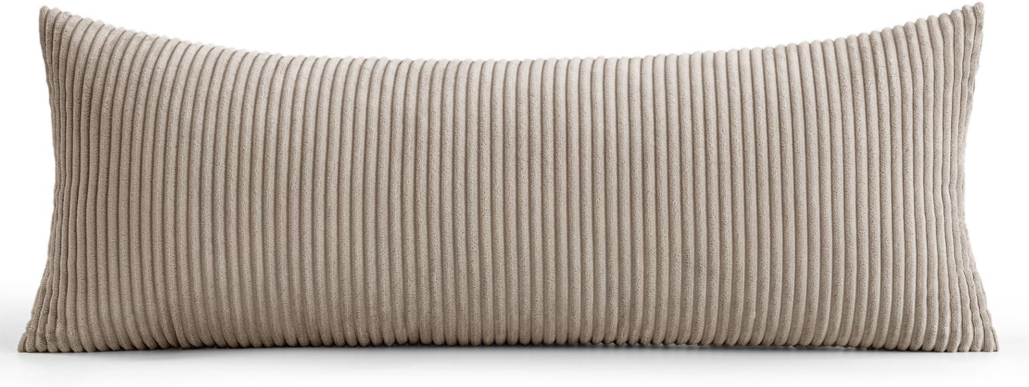 MIULEE Decorative Long Body Lumbar Throw Pillow Cover 14x36 Inch for Bed Couch Bedroom Bench, Soft Corduroy Rectangle Light Brown Pillow…