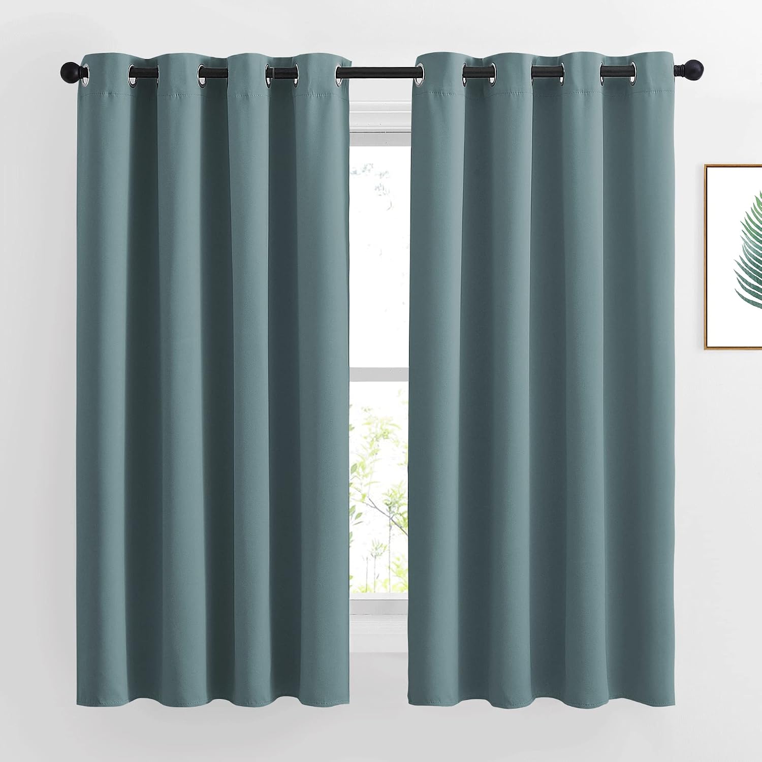 Nicetown Blackout Curtains 63 Length - Grommet Window Treatment Thermal Insulated Solid Room Darkening Drapes for Living Room, Greyish Blue…