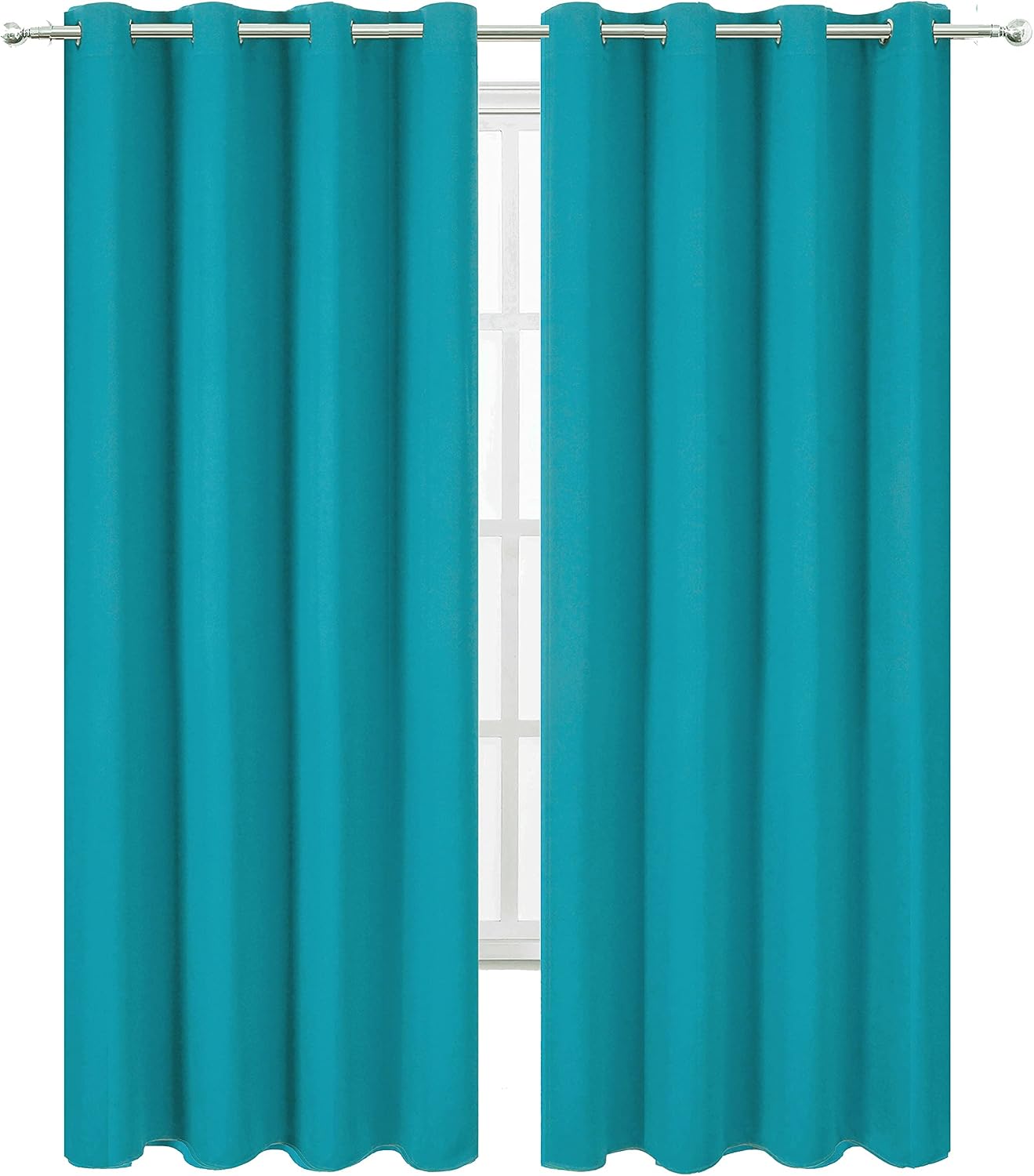 Lemomo Teal/Turquoise Kids Blackout Curtains for Bedroom/52 X 84 Inch/Set of 2 Panels Thermal Insulated Living Room Curtains 84 Inch silver