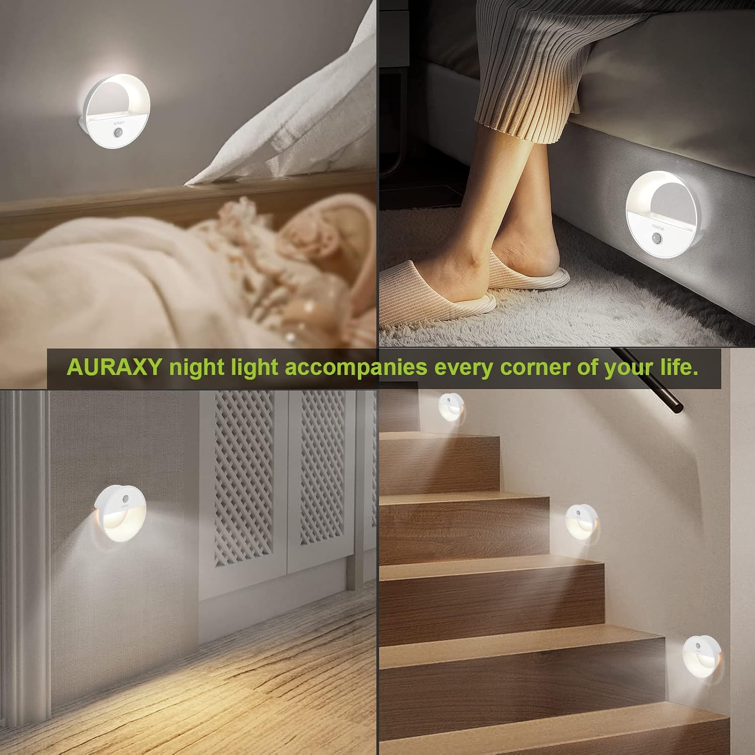 AURAXY Rechargeable Motion Sensor Night Light, Battery Night Lights LED Cool White Magnetic Stick-on Motion Sensored Hallway Light, with…